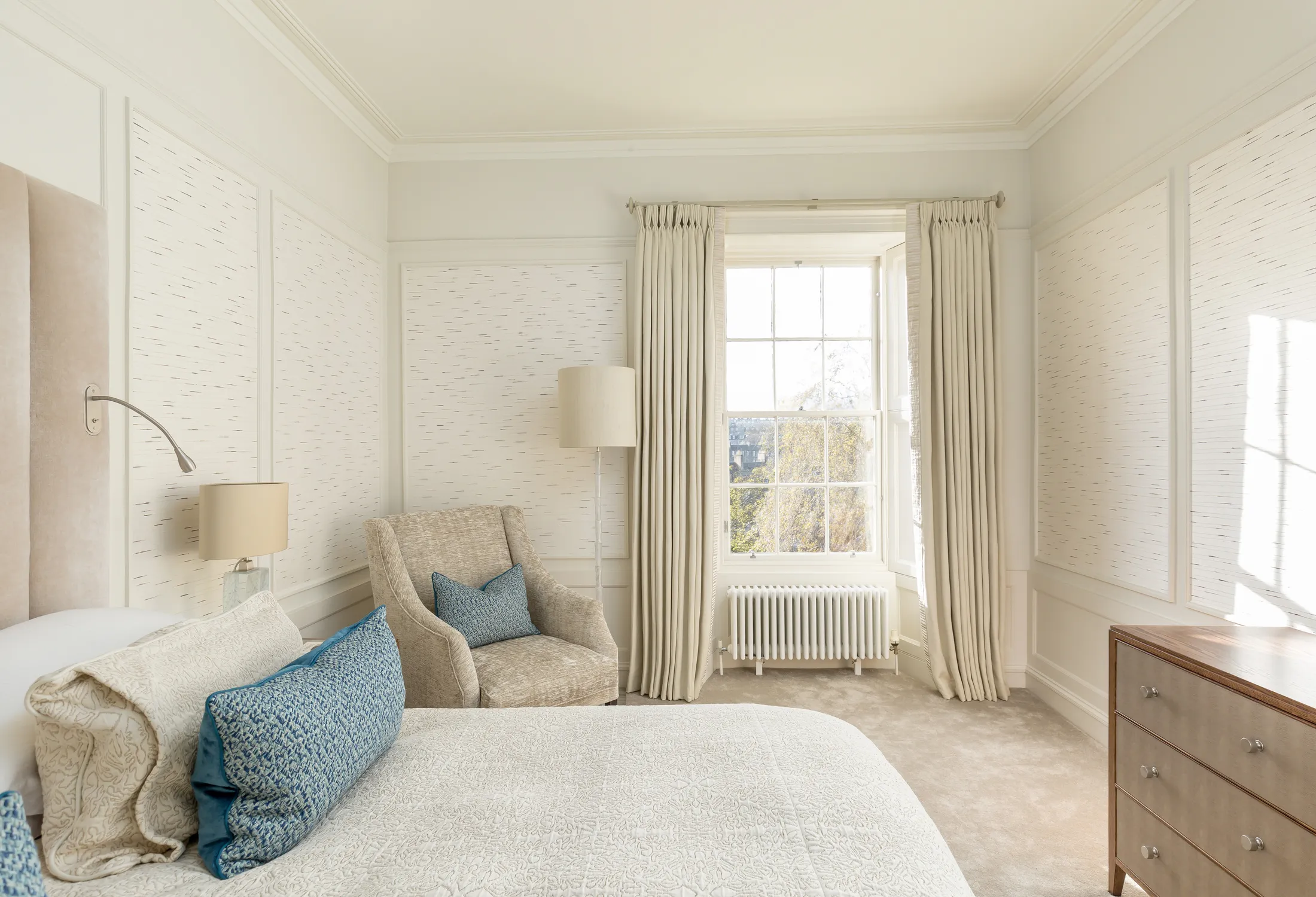 A renovated period bedroom, part of the Saxe Coburg Place renovation by Allied Renovations