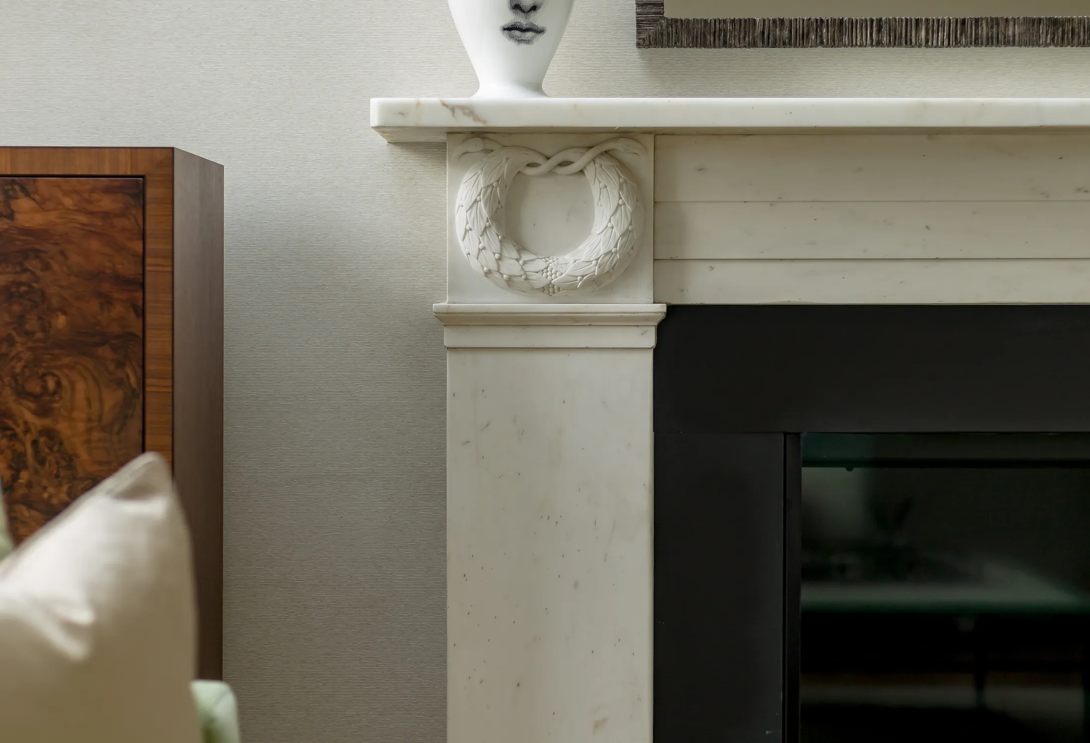 A restored period fireplace detail, part of the Saxe Coburg Place renovation by Allied Renovations