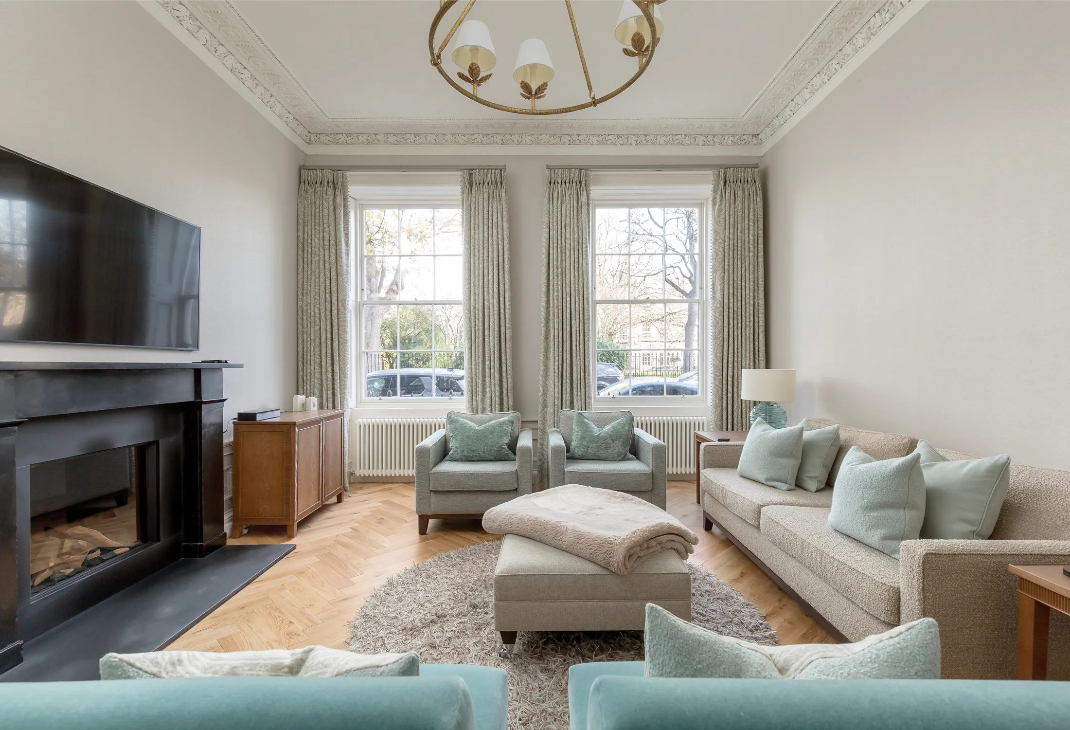 A renovated period living room, part of the Saxe Coburg Place renovation by Allied Renovations